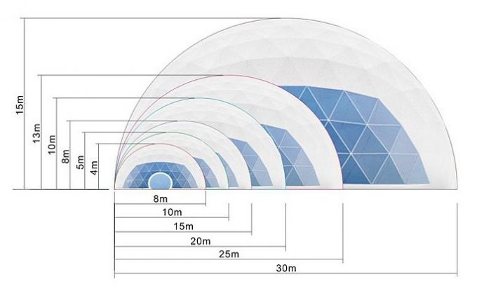 Structure métallique géodésique inoxydable du diamètre 5-30m de tente de dôme de tissu coloré de PVC
